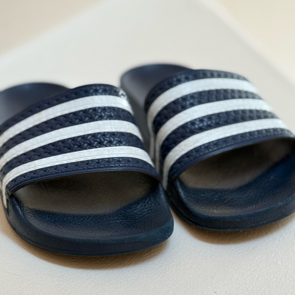 Kids Navy and White Striped Slide Sandals